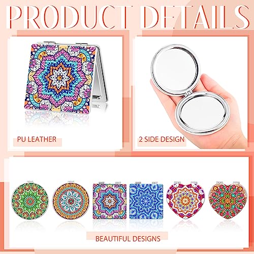 Round Mandala Diamond Painting Compact Mirror Set - Portable Folding Makeup & Magnification