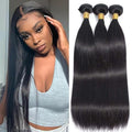 Straight Human Hair Bundles 12 14 16 Inch Brazilian Virgin Hair - Natural Black, 3 pcs Set