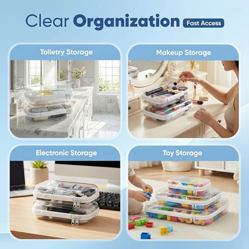 Clear Hard Shell Zipper Cases Set - 3 Sizes, Travel & Storage Organizer
