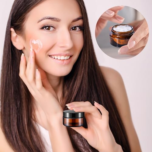 Honeydak 48 Pack Amber Glass Cosmetic Jars with Lids - 0.7 oz Small Sample Containers