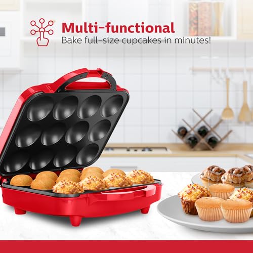 Holstein Housewares Red 12-Cup Electric Cupcake Maker - Versatile Bakes Muffins & More