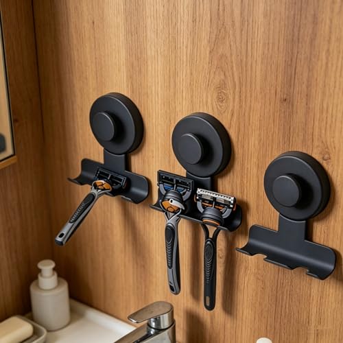 Matte Black Adhesive Shower Hooks 4-Pack - No Drill Rustproof Bathroom Storage