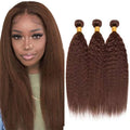 Brazilian Human Hair Extensions - 20 22 24 Inch #4 Brown Yaki Straight Bundles - Virgin Remy Hair