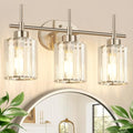 Brushed Nickel 3-Light Bathroom Vanity Light Fixture with Crystal Shades - Modern Wall Sconce for Mirror, Bedroom, Hallway