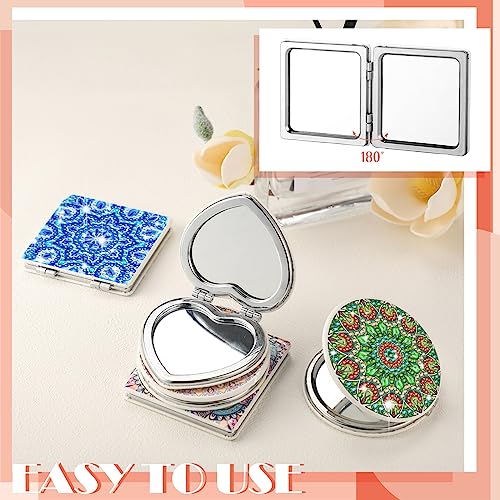 Round Mandala Diamond Painting Compact Mirror Set - Portable Folding Makeup & Magnification
