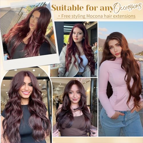 Clip in Hair Extensions Real Human Hair Burgundy Red 18 Inch 7pcs 70g/Pack - Soft, Straight, Easy to Use for Women - Variation of THIS listing