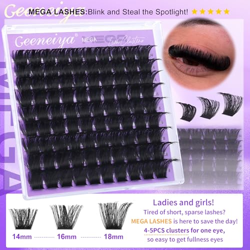 Geeneiya 5 Styles Lash Clusters Kit, Volume/Mega/Full/Bottom Eyelash Clusters Extensions with Lash Bond and Seal, Remover and Lash Extension Tools for Beginners and Proficient, DIY at Home Easily