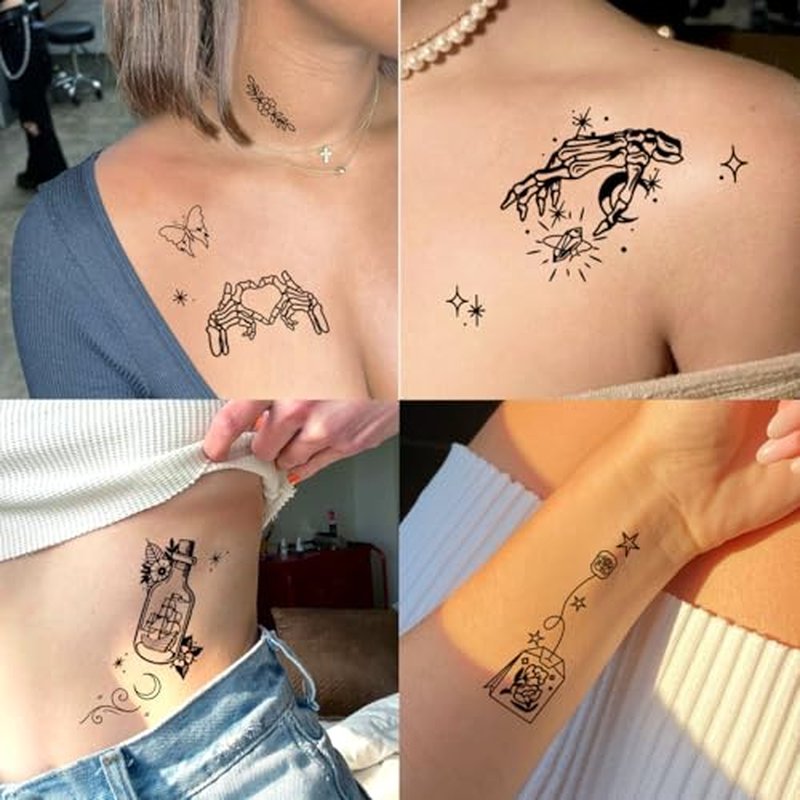 56 Sheets Temporary Tattoos for Adult - 280+ Mixed Styles Black Tiny Fake Tattoos for Hands Face Neck Shoulder