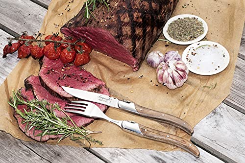 Laguiole Style de Vie Olive Wood Forks Set of 6 - Luxury Flatware, 22 cm with Gift Box