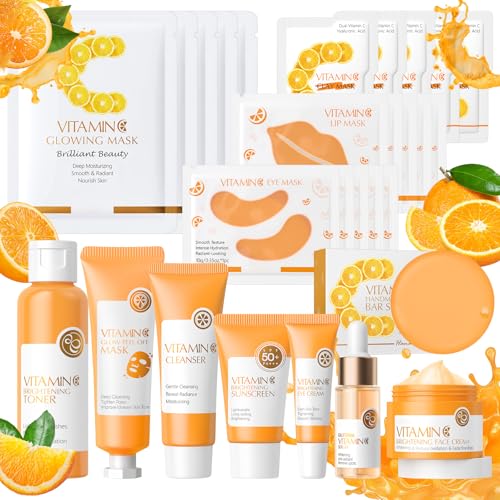 28 Pcs Vitamin C Skin Care Set, Skincare for Girls 10-12, Complete Skincare Routine for Deep Clean, Soft and Hydrated Skin, Ideal Gift for Teen Girls