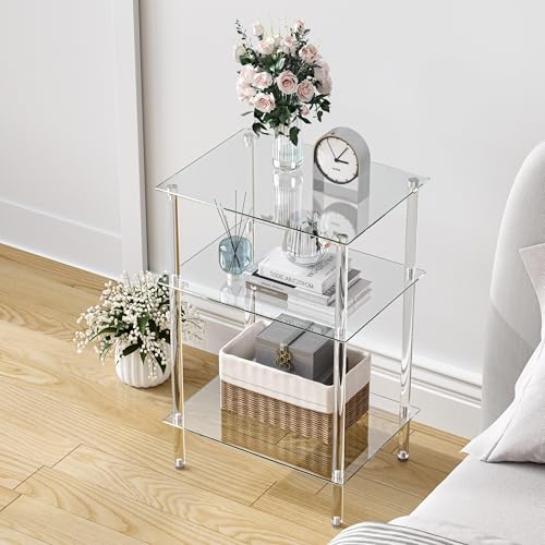 Transparent 3-Tier Tempered Glass Side Tables Set of 2 - Modern Acrylic End Tables