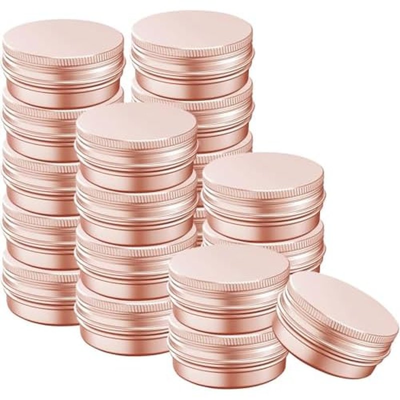 2 Ounce Aluminum Tin Jar with Screw Cap 60mL Tin Cans Refillable Containers for Cosmetic, Lip Balm, Cream, Lotion, Balms, Spices, Salve, Rose Gold 80 Pcs