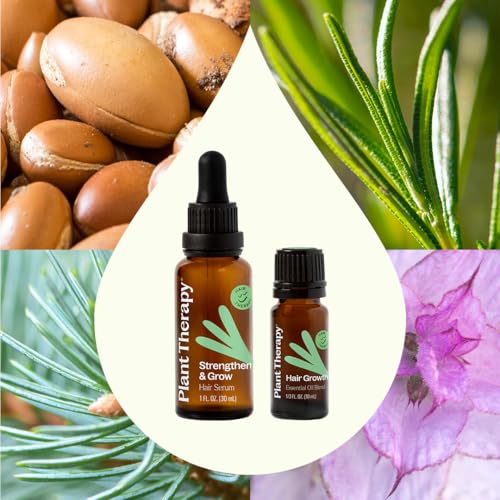 Plant Therapy Hair Therapy Blend & Serum Set - Strengthen, Repair and Grow Shiny Healthy Hair, 1 oz Serum & 10 mL Essential Oil Blend