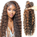 Deep Wave Human Hair Bundles 20 22 24 Inch P1B/30 Highlight Brown Brazilian Virgin Hair