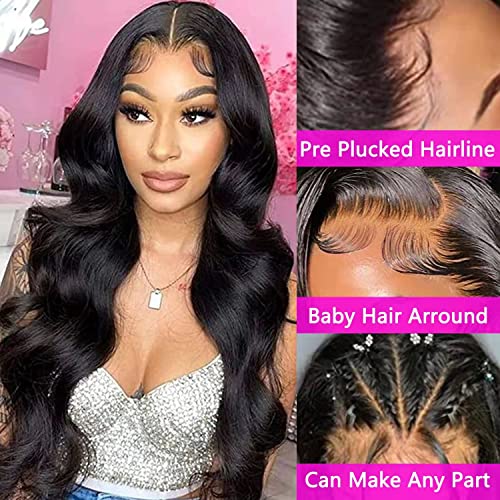 Atilck 20in Natural Black 13x4 Lace Front Wig Body Wave Glueless, 100% Brazilian Human Hair