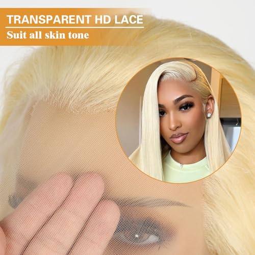 Goalroya Blonde Straight 26 Inch 613 Human Hair Lace Front Wig, 200% Density, Pre-Plucked, HD 13x6 Frontal