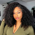 Natural Color 18 Inch Human Hair Kinky Curly Half Wig 3-in-1 Glueless Headband Style for Women