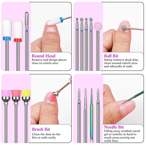 Chumia 47 Pcs Nail Drill Bits Sets 3/32 Inch Electric Diamond Ceramic Acrylic Gel Nail Bit Kit Manicure Supplies Carbide Cuticle for Manicure Drill Remover for Home Salon Gel Pedicure Tools