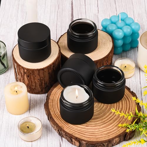 Black Frosted Glass Cream Jars with Black Lid - 1.7oz, Airtight Set of 24