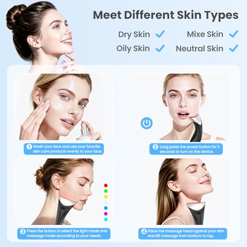 Black 7-in-1 LED Neck & Face Beauty Device with Vibration & Thermal Massage
