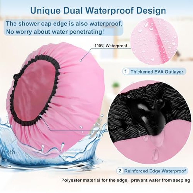 3 Pcs Super Jumbo Satin Lined Shower Cap for Women, Extra Large, Adjustable for Braids, Long Hair & Locs Dreadlocks