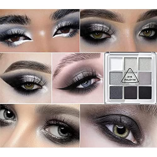 MAEPEOR 9 Colors Eyeshadow Palette Smoky Black Matte Glitter Eyeshadow Longlasting Waterproof Smoky Eye Shadow for Girls and Women (Set 1, Smoky Black)