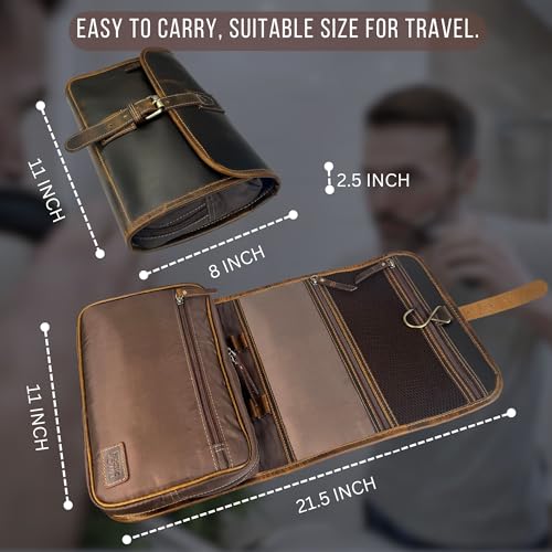 Brown Leather Hanging Toiletry Bag for Men Travel Dopp Kit Organizer