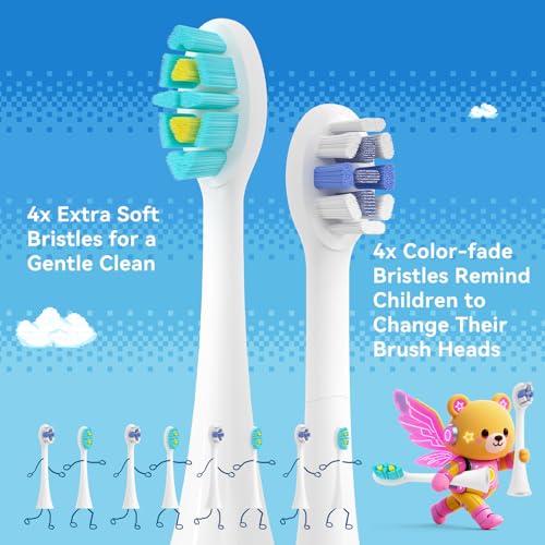 Kids Electric Toothbrush with Pressure Sensor - Rechargeable, 8 Heads, Red