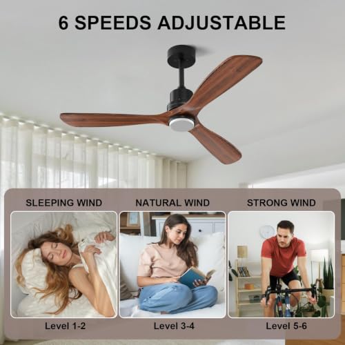 Obabala 52-Inch Walnut Ceiling Fan with Lights and Remote - Reversible 3-Blade Indoor/Outdoor