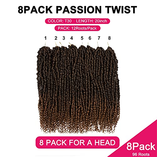 Passion Twist Hair - 8 Packs 20 Inch Crochet Braiding Extensions - T30 Variation