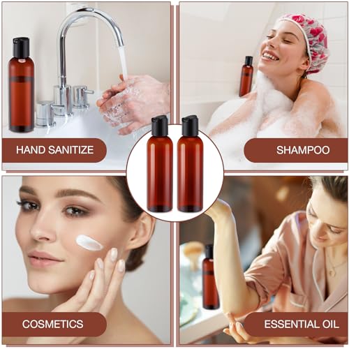 30 Pack 5.1 oz Amber Plastic Travel Squeeze Bottles with Flip Cap for Liquids and Lotions