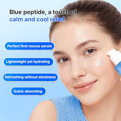 TIAM Blue Peptide Calm Down Serum, Cooling & Soothing Face Serum with Copper Peptides and Centella Asiatica, Lightweight Korean Skincare for Sensitive Skin, 1.01 fl oz