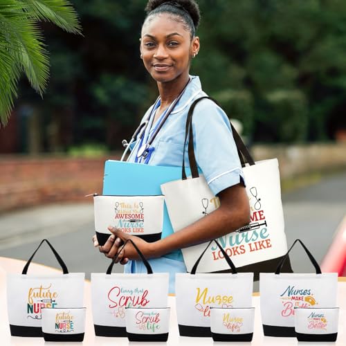 Paterr 24 Pcs Christmas Nurse Appreciation Gifts Bulk, Thank You Cna Canvas Tote Bags Makeup Cosmetic Bag with Handles