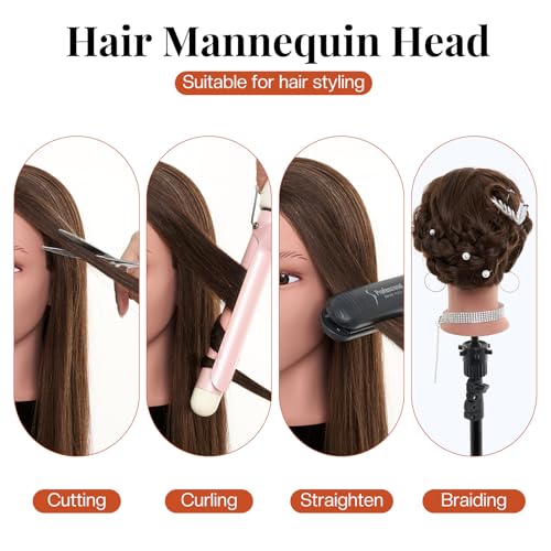 20 Inch Human Hair Mannequin Head for Hair Styling Practice - Real Hair with Clamp