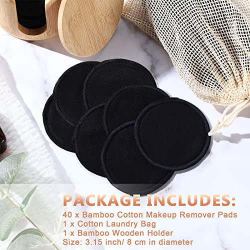 Foaincore Black Reusable Makeup Remover Cotton Pads - 40 Pcs with Storage & Laundry Bag