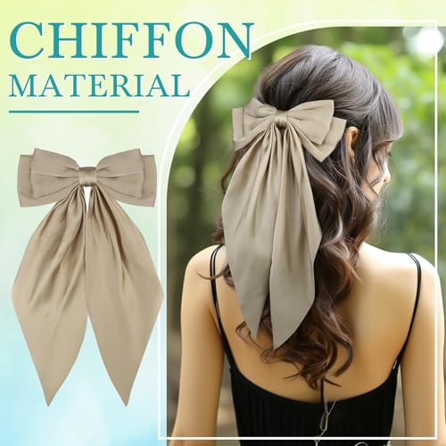 Large Satin Hair Bows Set - 32 Colorful Oversized Hair Ribbons with Long Tails for Women & Girls - Non-Slip Hair Clips & Elegant Styling