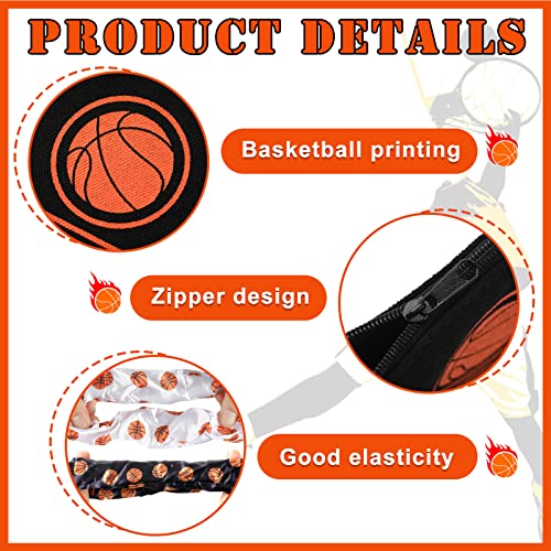 Basketball Theme Makeup Bags & Satin Hair Scrunchies Set - Girl's Gift (Black, White, Multicolor)