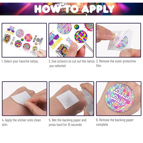 96PCS Disco Ball Temporary Tattoos Themed Birthday Party Decorations Supplies Favors Decor Cute 70s 1970s Dance Dancing Tattoo Stickers Gifts For Kids Girls Boys Prizes Carnival