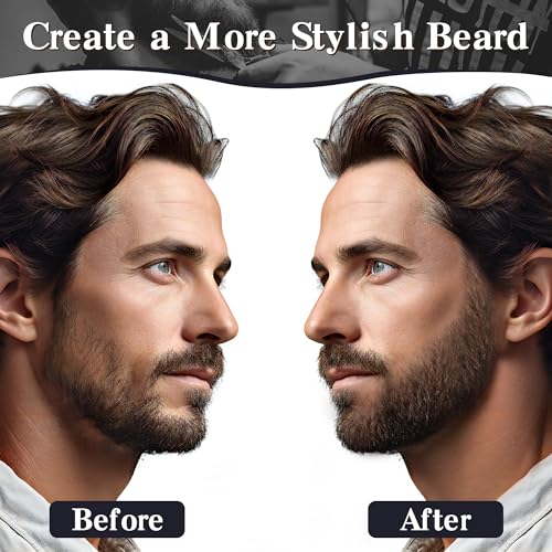 Long-Lasting Water-Resistant Black Men's Beard Grooming Kit - Micro-Fork Tip Pen, Bristle Brush for Natural Looking Mustache, Eyebrows, and Facial Hair Styling