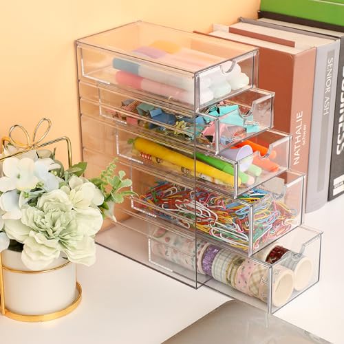 Hipiwe 5-Drawer Plastic Storage Organizer for Hair Accessories, 6.9Lx4.1Wx9.8H - Clear