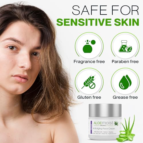 AloeMoist Revive Anti-Aging Retinol Face Cream 1.7 Fl Oz - Organic Night & Day Moisturizer with Hyaluronic Acid & Plant Stem Cells