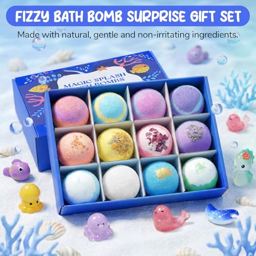 Kids Bath Bombs with Surprise Toys - Natural, Vibrant & Skin-Friendly (12 Pack)