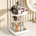 White Rotating Makeup Organizer with 5 Adjustable Tiers & Jewelry Hooks
