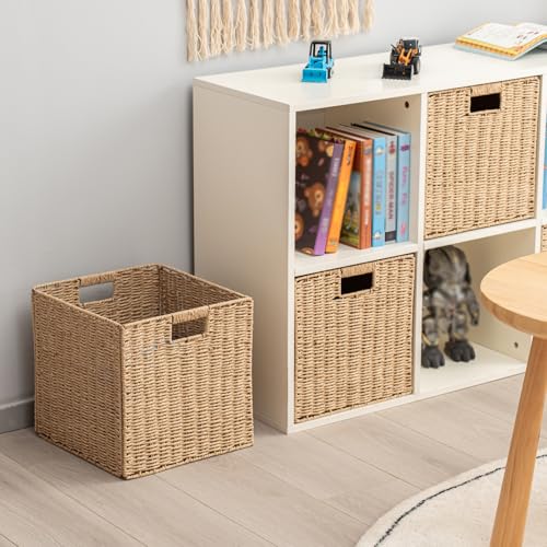 HaoGZMZFCL Handwoven Paper Cube Storage Baskets Set of 4 Natural 13x13x13 inches