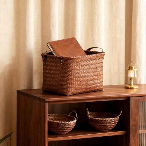 Brown 6-Piece Wicker Laundry Baskets Set - Durable Recycled Plastic Storage