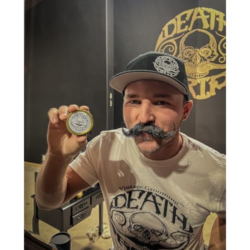 THE VINTAGE GROOMING CO. Black Magic Mustache Wax | Sudden Death | Hide Grey Hair In Beard Or Moustache | Strong Hold 1 oz Tin | No Heat Source Required | Unscented