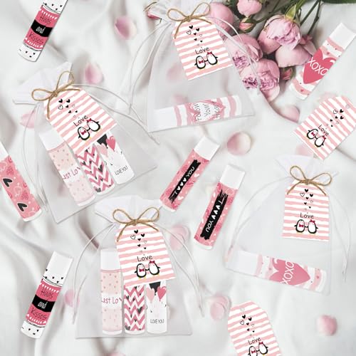 Nlicrst Pink Heart Lip Balm Gift Set for Valentine's Day - 50 Pcs Bulk Lip Care Favors & Party Supplies
