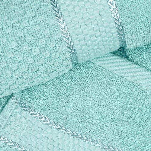 Mint Green Cotton Washcloths Set of 10 - Soft, Absorbent, Popcorn Textured 12x12 Inches