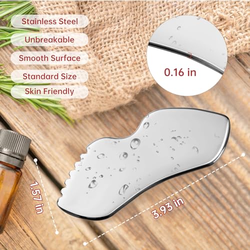 Stainless Steel Gua Sha Facial Tools, Face Comb & Massager Metal Gua sha Tool for Blood Circulation & Lymphatic Drainage, Body and Face Gua Sha Stone for Tighten Skin