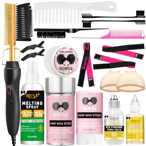 Electric Hot Comb Hair Straightener for Wigs and Natural Hair - Gold 12pcs Set